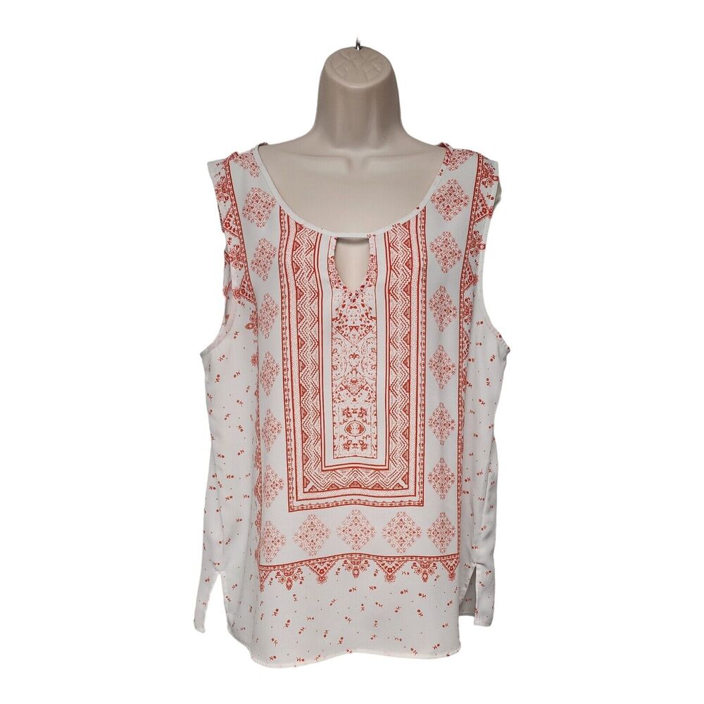 PEACH by BLU-PEPPER SLEEVELESS FLORAL TOP SIZE 1XL PEACH/WHITE